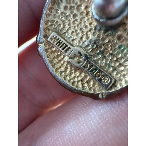 Vintage White Stag Clip-On Earrings Red & Gold Circular Design Retro Fashion Jew - Picture 2 of 5